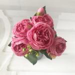 Rose Pink Silk Peony Bloemen Boeket 5 Grote Hoofd en 4 Knoppen Nep Bloemen voor Thuis Bruiloft Decoratie Indoor (H,6 * 30cm)