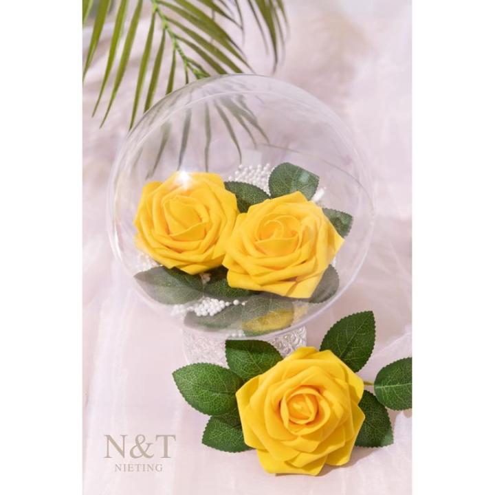 Kunstbloemen, rozen, 25 stuks rozen decoratie met stelen, kunstbloemen, herfstbloemen, bloemendecoratie voor doe-het-zelf, bruiloft, boeketten, bruid, thuis, herfstdecoratie, geel