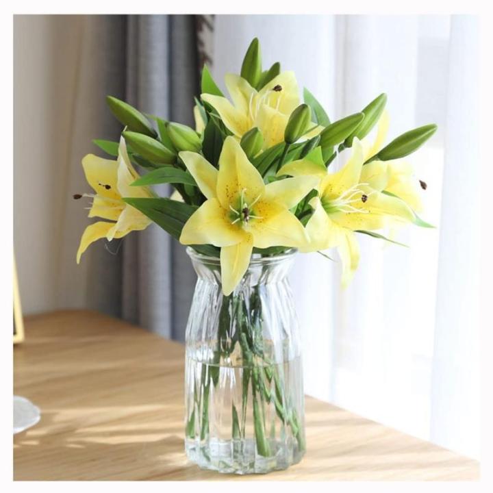Kunstblumen Künstliche Blumen mit Glasvase, künstliche Lilienblumen, Pflanzen für Zuhause, Wohnzimmer, Büro, Party, Dekoration, echte Haptik für jeden Anlass