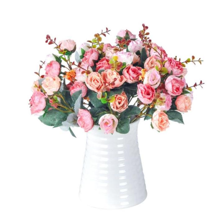 Kunstzijden rozen, 21 bundels , decoratie, kleine boeketten, kunstboeketten, realistisch plastic boeket voor thuis, feest, taartdecoratie
