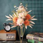 Kunstblumen Künstliche Pflanzen Blumen Deko Seidenblumen Hortensien Blumenarrangements Kernstück Hochzeit Blumenstrauß(Rosa Orange)