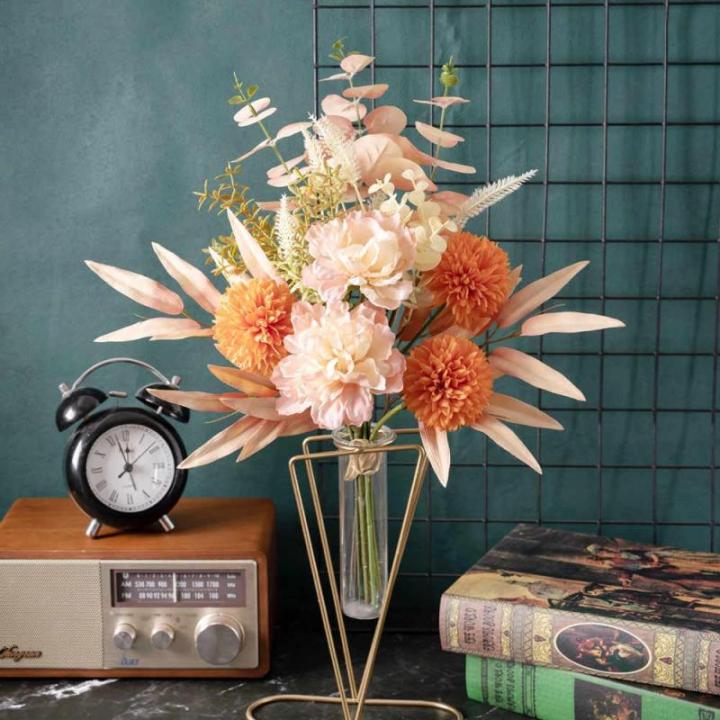 Kunstblumen Künstliche Pflanzen Blumen Deko Seidenblumen Hortensien Blumenarrangements Kernstück Hochzeit Blumenstrauß(Rosa Orange)
