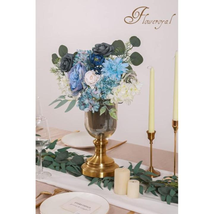 Künstliche Blumen Combo Dusty Blue Flowers Mix Silk Flowers Dahlie Rosen mit Stielen für DIY Hochzeit Brautsträuße, Babyparty, Blumenarrangement, Tischaufsätze, Heimdekoration