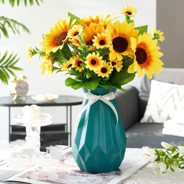 Kunstblumen Künstliche Sonnenblume, für Badezimmer, Küche, rustikal, Tischdekoration, Regal, für Immer Blumen (Sonnenblume + mit Vase) für jeden Anlass