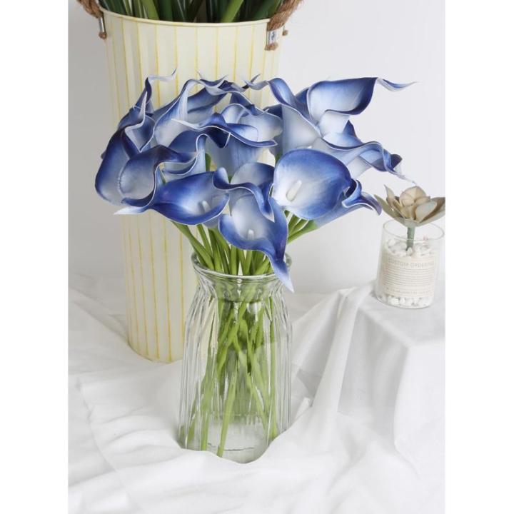 Blaue künstliche Calla-Lilien, fühlen sich echt an, blaue Calla-Lilien, Kunstblumen, Arrangement, Blumenstrauß für Zuhause, Garten, Büro, Party, Hochzeit, Blumenstrauß, Tafel