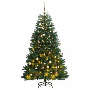 Künstlicher Weihnachtsbaum, Tannenbaum, Christbaum mit Metallständer, Weihnachtsdeko Kunstbaum, 300 LEDs & Kugeln 210 cm