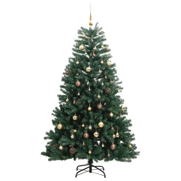 Künstlicher Weihnachtsbaum, Tannenbaum, Christbaum mit Metallständer, Weihnachtsdeko Kunstbaum, 300 LEDs & Kugeln 210 cm