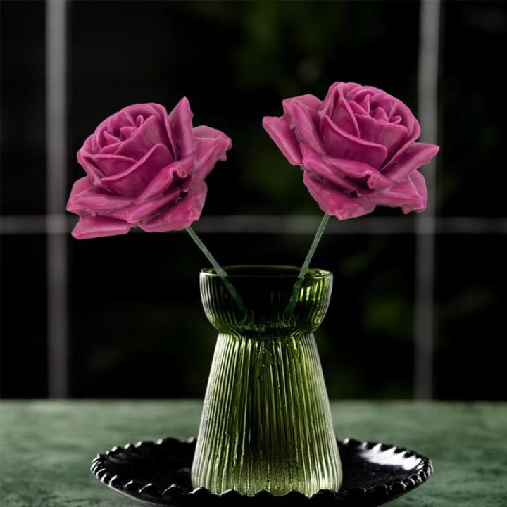 Kunstrozenbloemen met steel als kunstmatige decoratieve rozen van was, 10 roze rozenblaadjes als echt voor bloemstukken, bloemendecoratie, waxrozen als kunstrozen, begraafplaats, g