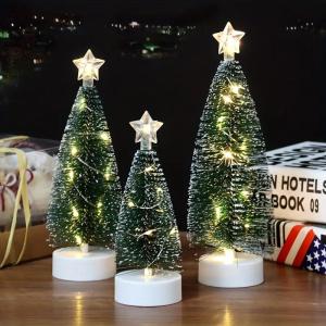 Weihnachtsbaum Klein mit Beleuchtung 3PCS Tisch Mini Weihnachtsbaum Geschmückt mit LED Lichterkette Tabletop Kleiner Weihnachtsbaum Mini Tannenbaum Künstlich Klein Weihnachtsdeko