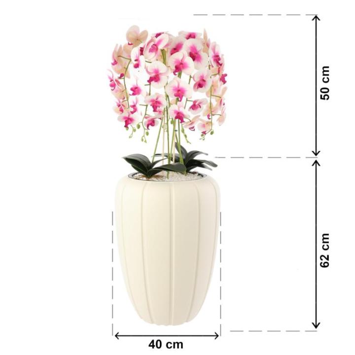 Kunstorchidee cascade bloemenboeket, crèmerosa in pot, crème, 112 cm hoog, rubberen bloemen, 5 scheuten, decoratie voor thuiskantoor