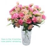 4 stuks kunstrozenbloemen, nepboeket, kunstzijde, bloemplanten, bloemstuk voor doe-het-zelf, binnen, buiten, keukentafel, tuinkantoor, bruiloftsfeestdecor - roze en lichtroze