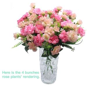 4 stuks kunstrozenbloemen, nepboeket, kunstzijde, bloemplanten, bloemstuk voor doe-het-zelf, binnen, buiten, keukentafel, tuinkantoor, bruiloftsfeestdecor - roze en lichtroze