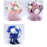 Hochzeitsbrautstrauß mit künstlichen Blumen, Hochzeitsstrauß, Hochzeitsbrautsimulation mit Rosen, Fotoshooting mit künstlichen Blumen(Pink)