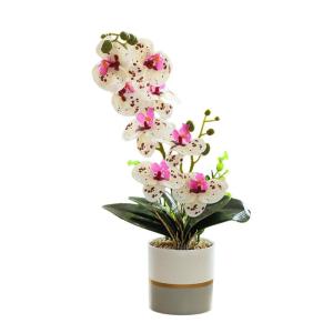 Kunstgele tweetartige orchideeënbloem in pot, siliconen bloempot, phalaenopsis, 8-koppige phalaenopsis met bloempot, witte vlinder simulatiebloem (wit)