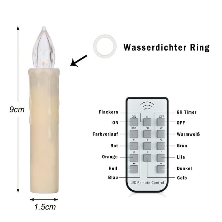 40 stuks led-kaarsen, warm wit en kleurrijk, draadloze kerstboomkaarsen met afstandsbediening, timer, flikkeren, dimbaar, kerstdecoratie, lichtketting voor kerstboom, binnen en bui