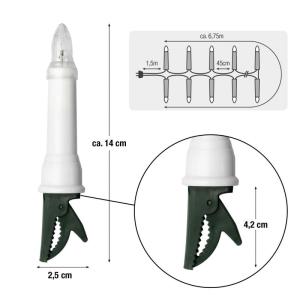 Lichtketting kaarsen kerstboom, kaarsen lichtketting buiten met clip, 16 lampen, verlichte lengte 675 cm, afstand 45 cm, schacht wit, voedingskabel 1,5 m, voor buiten met stekker 6