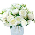 4 trossen pioenrozen voor decoratie kunstrozen nepboeket echte touch zijden bloemen voor vaas bruiloft woondecoratie (wit)