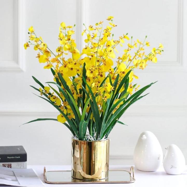 Kunstblumen Künstliche Blumen im Keramiktopf, gefälschte Orchideen-Phalaenopsis-Blumenarrangement für Zuhause, Büro, Küche, Schlafzimmer, Dekoration für jeden Anlass