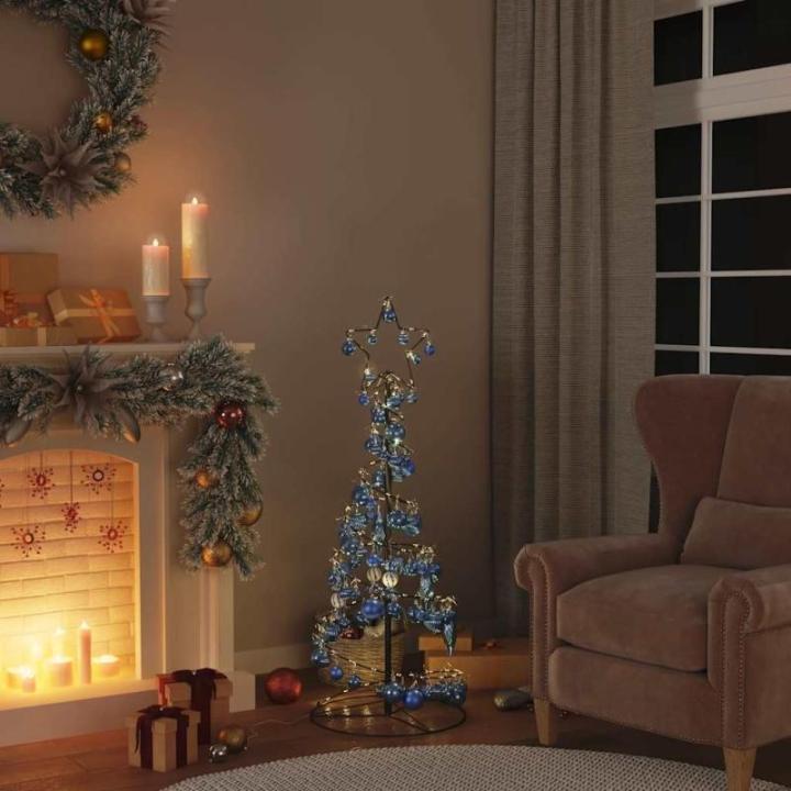 Kerstboom kegelvorm met ballen 80 leds warm wit 120 cm