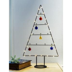 Metalen led-dennenboom met haken om zelf te decoreren, incl. 5 kerstballen, kerstboomstandaard, 61 cm, zwart, tafeldecoratie