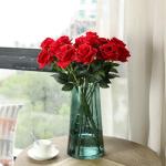 Kunstmatige Zijde Roos Bloem Enkele Stam Levensechte Nep Roos voor Bruiloft Boeket Bloemenarrangementen Huis Feest Bloemstuk Decoratie, 10 stuks (Rood)