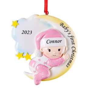 Gepersonaliseerde kersthangers met de naam Baby's eerste Kerstmis - 2023 kunsthars kerstboomversiering gepersonaliseerde , cadeaus voor baby's, dochters, kleinkind, maan
