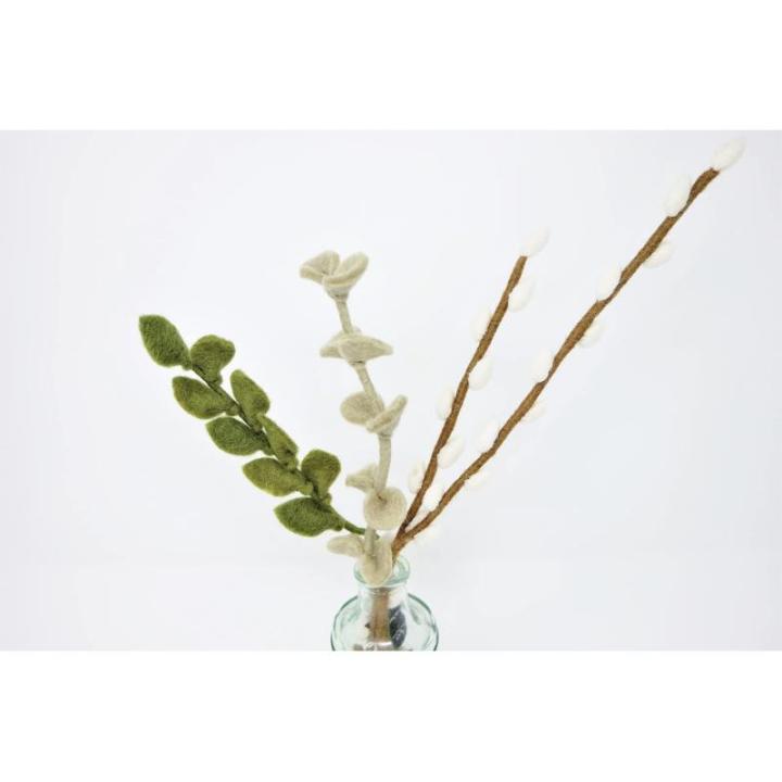 Eucalyptus-tak in scandi-stijl, natuurlijk vilt, handgemaakt, fairtrade, liefdevolle paasdecoratie, saliekleuren, 1 x - 30 cm