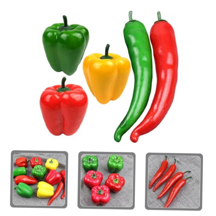 2 Sätze Simulationsmodell Paprika Schaufensterpuppe Maneküre- Set Gemüsemodell Repiclas Gefälschte Essensrequisite Gefälschte Lebensmittelmodellstütze Poly-Drache 5 Stück * 