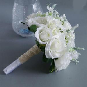Künstlicher weißer/rosa Blumenstrauß mit grünen Blättern, künstliche Seidenblumen für Valentinstag, Hochzeit, Brautfotografie