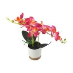 Künstliche Blume Phalaenopsis Bonsai Dekoration Künstliche Orchidee Blume lebensechte künstliche Blume Display in Weißgoldrand Topf (Rose Red)