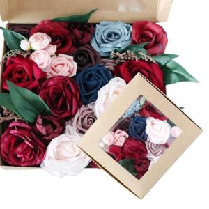 Künstliche Blumen für Hochzeiten, Box-Set mit Rosen und Stielen für selbstgemachte Blumensträuße, Tafelaufsätze