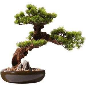 Künstlicher Bonsai-Baum Künstliche Pflanzen, 43,2 cm hoch, einladende Kiefern-Bonsai-Topf-Grünpflanze, Zen-Garten, Wohnzimmer-Dekoration, Kunstpflanzen, Bonsai-Hotel-Desktop-Orn