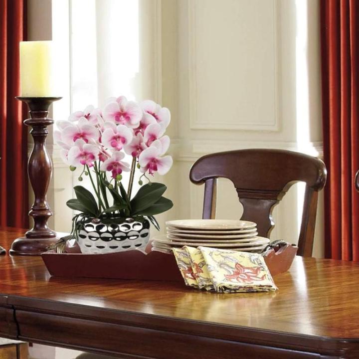 Künstliche Orchidee, 44 cm, rosa künstliche Blumen in Keramiktöpfen, fühlen sich echt an, Phalaenopsis, dekorative Kunstpflanzen für den Innenbereich für Zuhause, Küche, Bü