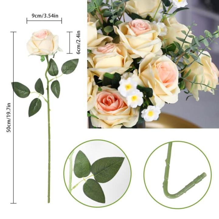 10 stuks zijden kunstrozen bloemen bruidsboeket (champagne)