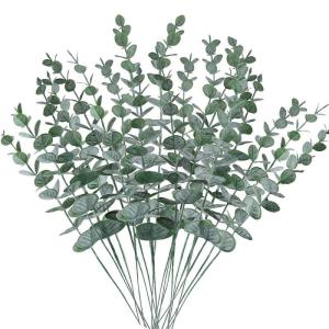 Künstliche 20 Stück Eukalyptus Stiele,Pflanzen Innenbereich Eukalyptusblätter Grün Dekoration für Blumenstrauß Tafelaufsatz Blumenarrangement