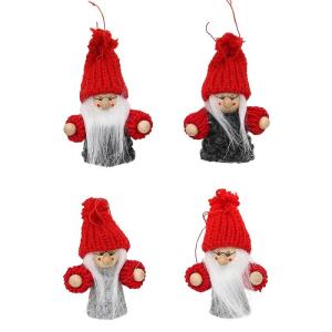 Schattige gebreide poppetjes als kerstornament, in 2-delige set, in grijs/rood