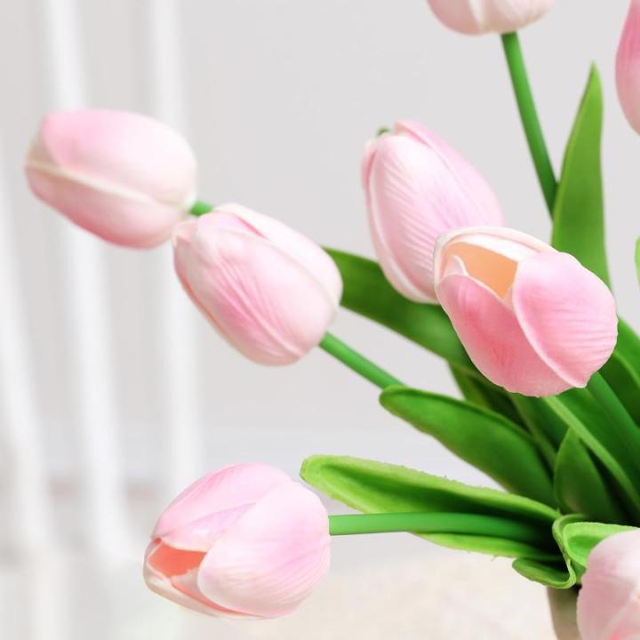 12 stuks latex kunstmatige tulpen - nep tulpen faux roze tulpen echte touch bloem voor thuiskantoor bruiloft decoratie (roze)