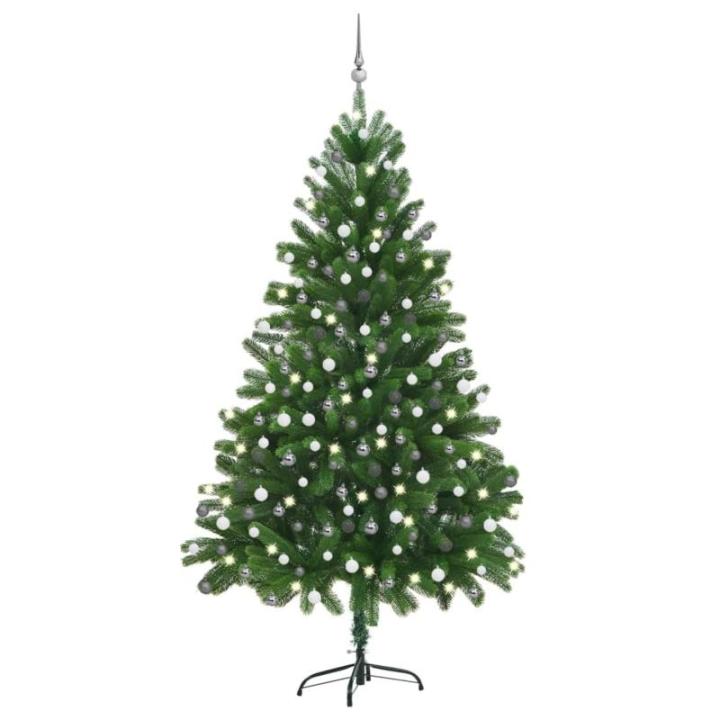 Künstlicher Weihnachtsbaum mit Beleuchtung Kugeln Tannenbaum Christbaum Tanne Unecht Weihnachtsdeko 210 cm Grün