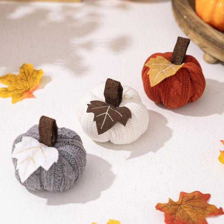 3 Stück künstliche Herbsternte gehäkelte Kürbisse, kleiner gestrickter Kürbis-Anhänger, Dekoration für Thanksgiving, Halloween, Herbst, Festival, Kaminsims, Tischdekoration