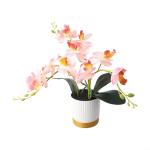 Künstliche Blume, Phalaenopsis-Bonsai-Dekoration, künstliche Orchidee, lebensechte künstliche Blume, Display in Weißgold-Topf (Rosa)