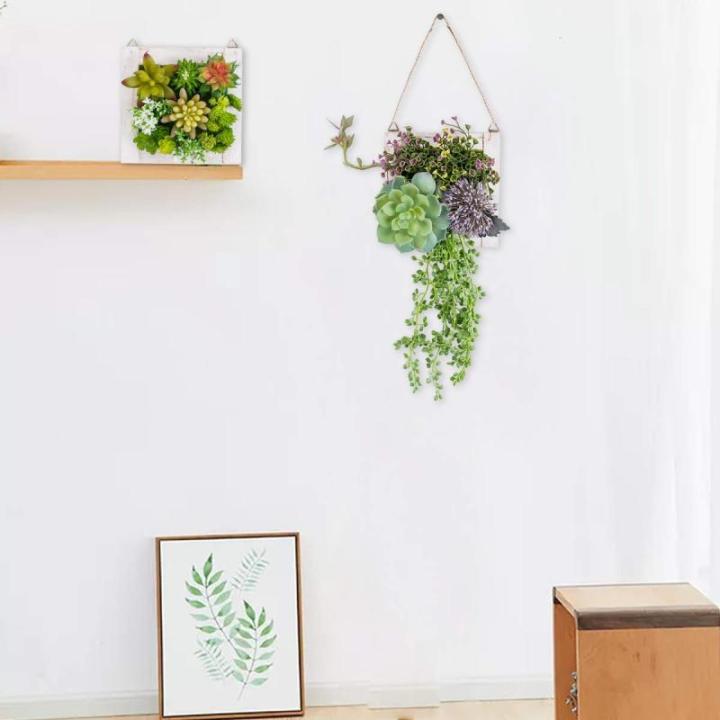 Opknoping Muur decoratieve voor Home Decor Indoor Vetplanten Planten Kunstmatige in Houten Frame 3D Groen Muur Art Decor Faux Planten voor Woonkamer Kwekerij Achtergrond (Set van 2