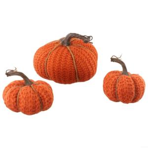 Lebhafte Kürbis-Dekoration aus gestricktem Stoff, perfekte Halloween-Ernte, Festival, Erntedankfest, Dekoration, erhältlich in verschiedenen Farben (1 x 3-teiliges Set)