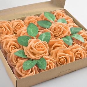 Kunstroos, van schuim met stengel voor thuisdecoratie, bruidsboeketten, feesten, tafelversiering, jubilea, 25 stuks, oranje