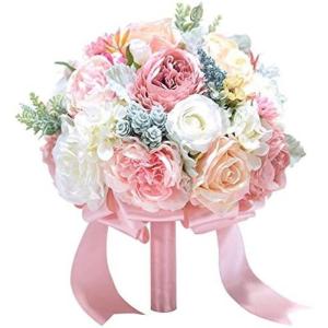 Hochzeitsstrauß for die Braut mit künstlichen Blumen, neuer Hochzeitsstrauß in Elfenbein und errötendem Rosa, Pfingstrose, Hochzeitsblume, Seide, Brautstrauß