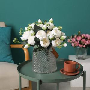 4 bossen kunstmatige bloemen pioen zijde pioenen boeketten nep bloemen boeketten bruiloft decoratie thuis tafel keuken kantoor tuin bruids groen (wit)