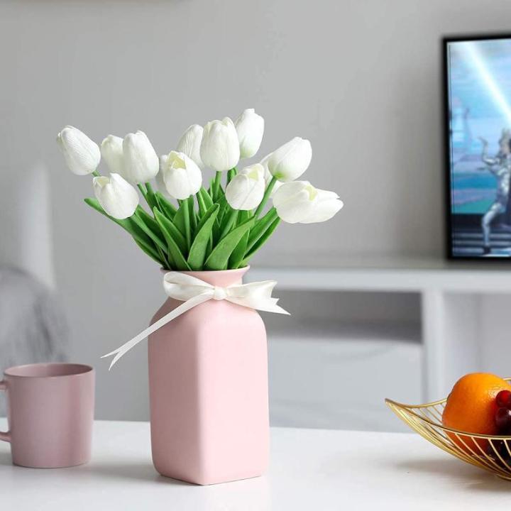 30 stuks kunstmatige tulpen bloemen nep tulpen boeket real touch bloemen voor decoratie (wit)