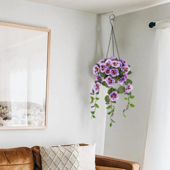 Pansy Kunstbloemen als echte viooltjes, hangende planten, kunstbloemen, Pansy met hanglamp, hoogte 70 cm, kamerplant, struik, decoratieve plant, groene plant