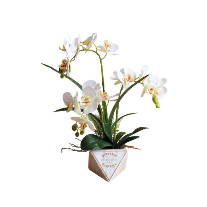 Kunstblumen Künstliche Blumen, 3 Zweige Orchideen im Topf, lebensechte künstliche Schmetterlingsblumen mit Keramikvase, Heimbüro-Dekoration für jeden Anlass