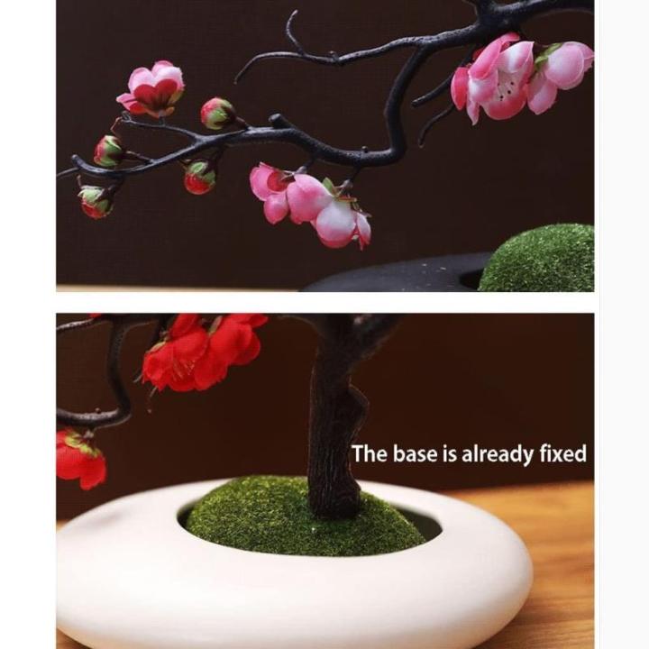 Kunstblumen Künstliche Blumen Pflaumenblüte mit Topf, Simulationsblume Tischdekoration Zubehör Seidengefälschte Pflanzen für Büro Zuhause für jeden Anlass