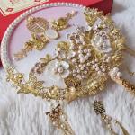 Chinese Bruids Fan Boeket Kunstbloemen Parels Bruiloft Decoratieve Bruid Fotografie Ornamenten Home Decor (Argento)
